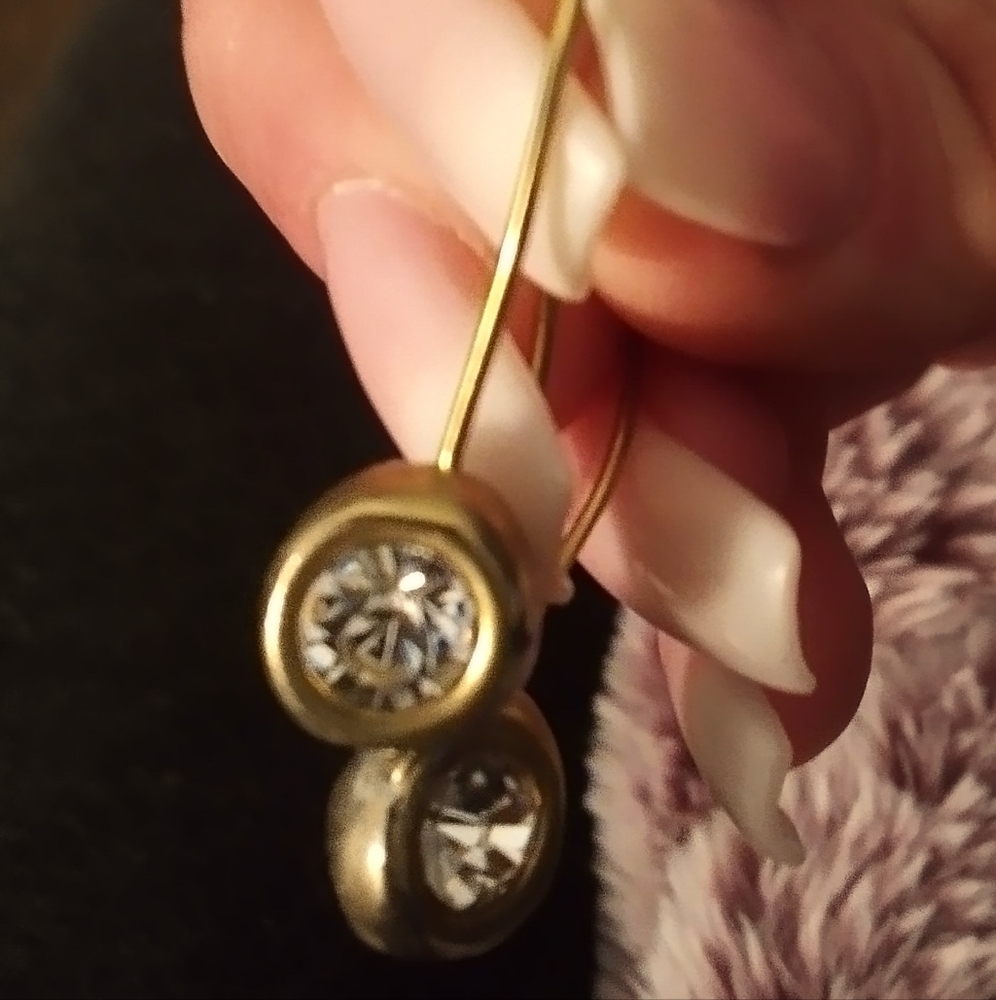 Women's yellow gold droplet earrings with diamond like gem stones by chicos
